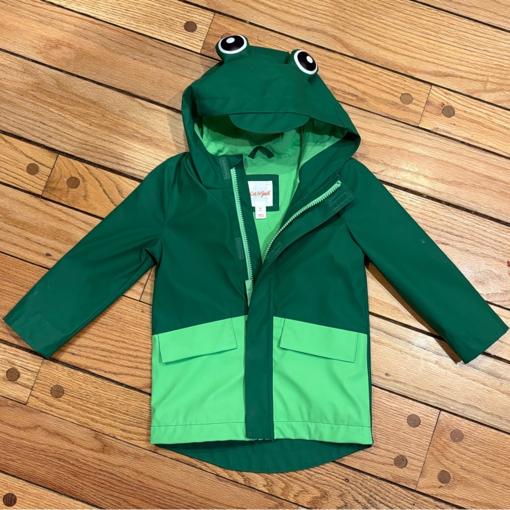SOLD — Cat & Jack Green Frog Hooded Raincoat Jacket Kids 3T